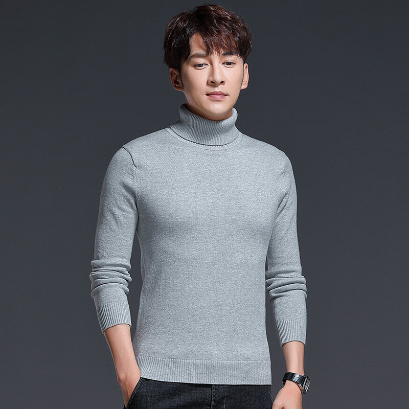 MRMT Sweater lengan panjang pria, Sweater leher tinggi warna murni musim gugur 2024
