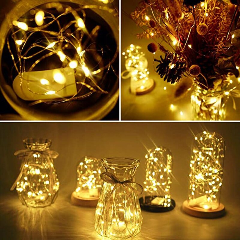 20 LED Lights String Button Battery Copper Wire Waterproof Wedding Christmas Party Bedroom Garden Fairy Tale Dream Decoration 2M