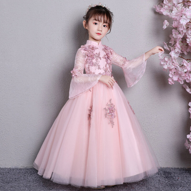 สีชมพูชุดเจ้าหญิงชุดเจ้าหญิง Pettu กระโปรง Super Fairy Cheongsam ชุดวันเกิดพรรคดอกไม้ชุดสาวจีนกระโปรง