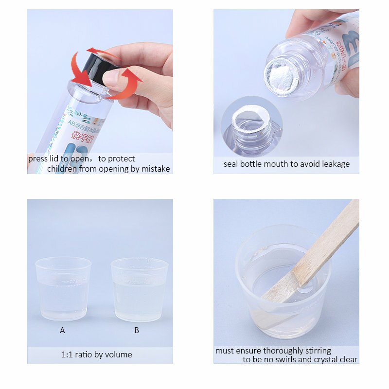 Kit de resina epoxi transparente, Kit de 2 piezas de resina de fundición epoxi con tazas de medición, palo, guantes de silicona para joyería DIY, 1:1