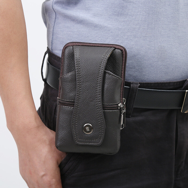 New Style Leather Phone Bag Men's Multi-Function Leather Belt Phone Case Cross-Body Phone Bag Gift Customization