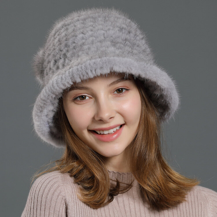 Chapeau en fourrure de vison décontracté pour femme, haut de forme chaud, femme, coréen, hiver, nouveau