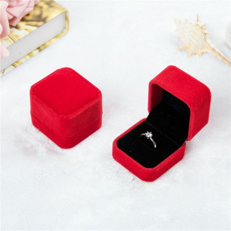Kotak perhiasan beludru, kotak cincin anting oktagonal, kotak cincin pernikahan, tempat tampilan perhiasan, wadah kemasan hadiah
