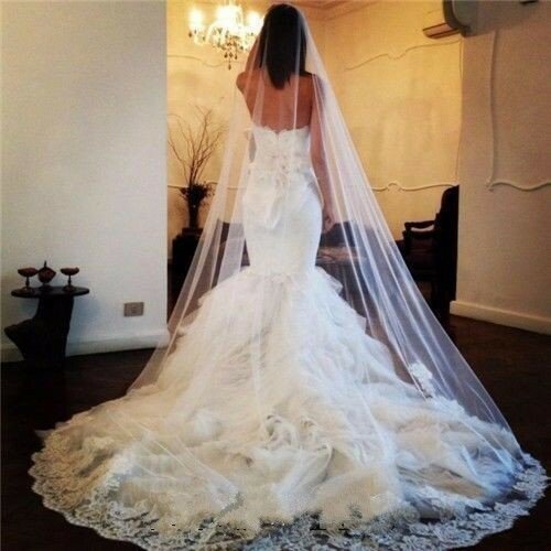 3M one Layer Lace Edge with sequins White Ivory Cathedral Wedding Veil Long Bridal Veil Cheap Wedding Accessories Veu de Noiva