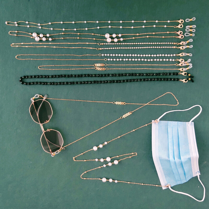 Cadenas de enmascaramiento de gafas de sol para mujer, cadena de cristal de perla acrílica, cordón de vidrio, joyería de moda, venta al por mayor, 2021