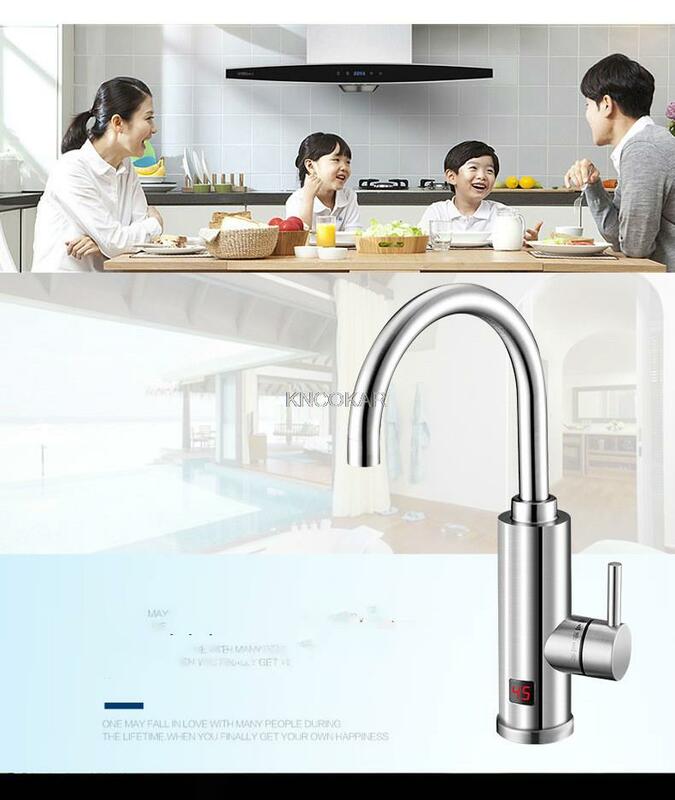 電気温水器タップインスタント給湯器ステンレス鋼360度回転キッチン温度表示