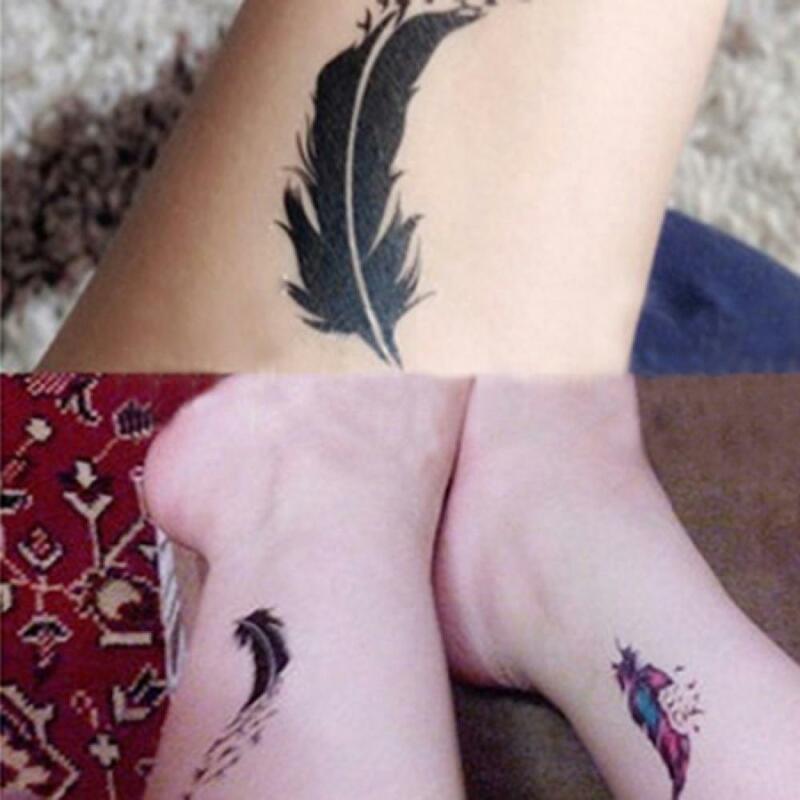 Pegatina de tatuaje temporal a prueba de agua, tatuajes de plumas de Goosey de viento de pájaro, estampado de labios, arte corporal, manga falsa para brazo, tatuajes temporales para mujeres