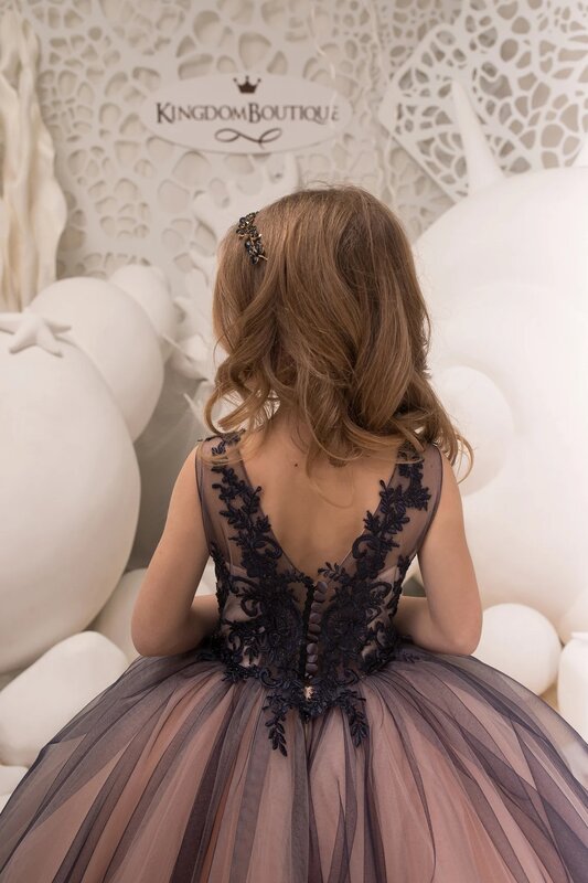 FATAPAESE czarna koronkowa tiulowa formalna dziewczęca sukienka w kwiaty dla dzieci specjalna okazja druhna wesele korowód urodziny Christma