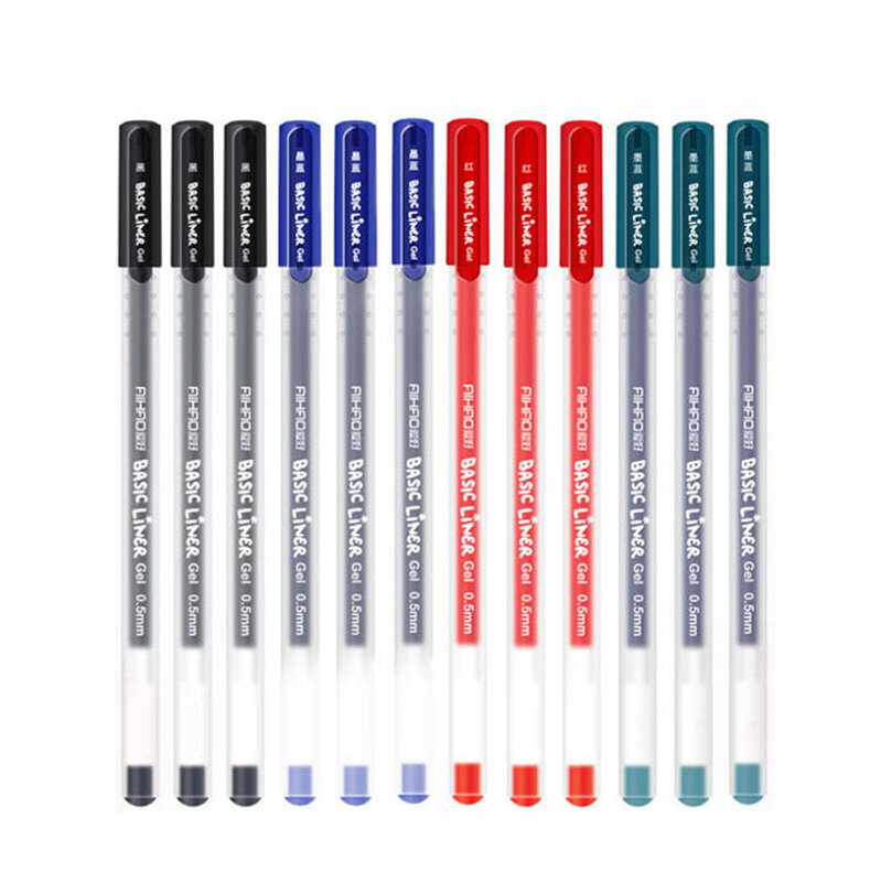 Juego de bolígrafos de Gel japoneses de gran capacidad para oficina, suministros escolares, papelería de examen, 0,5mm, negro/rojo/azul, 12 unidades por lote
