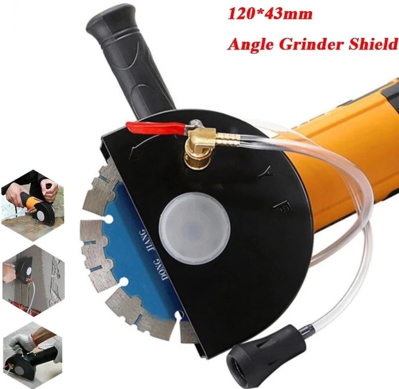 120*43mm 앵글 그라인더 세트 가드 슈라우드 워터 커버가 장착 된 워터 커팅 머신베이스 안전 펌프 먼지 수집