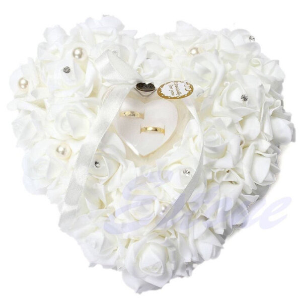 Boîte à bijoux en forme de cœur avec fleurs roses, porte-anneau de mariage romantique, oreiller porte-coussin, cadeau de la fête des Léons, 1PC, 2021