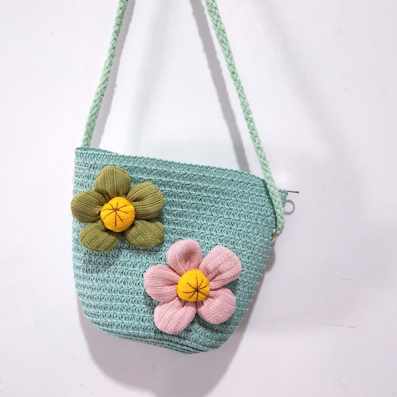 Fiori stelle bella Mini borsa portamonete artigianato per bambini regalo borsa di paglia secchiello borsa tessuta borsa a tracolla piccola per bambina