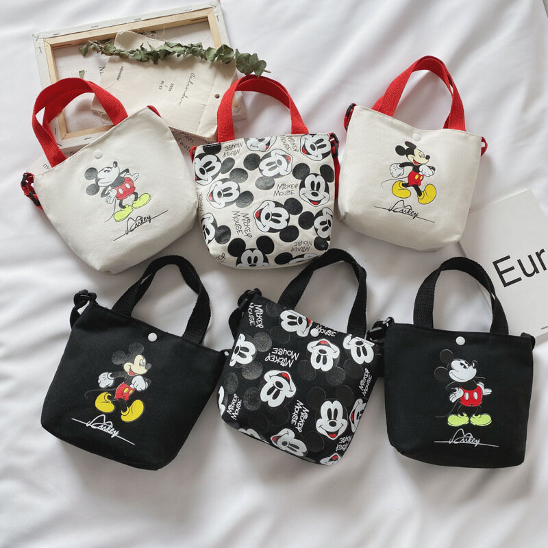 Disney cartoon bonito Mickey mouse diagonal ombro saco portátil coreano lona pequeno saco miúdo meninas moedas sacos