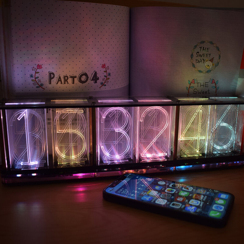 【Nowość】 duży rozmiar klasyczny analogowy Glow Tube zegar na biurko Music Spectrum Analyzer kolorowy tęcza LED DIY Kit