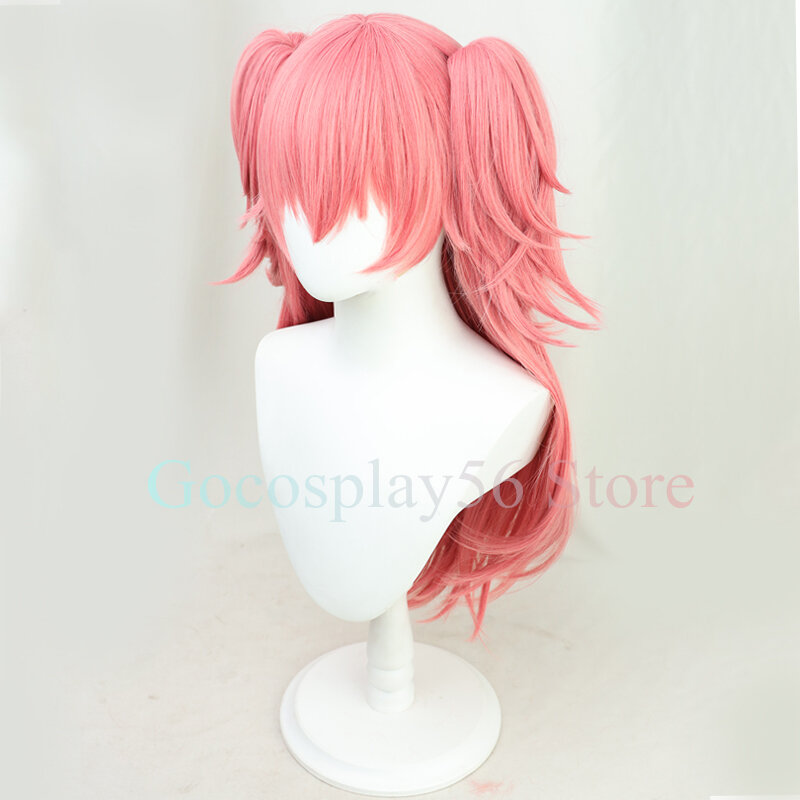 Idol Momoi Airi Cosplay Wig Short Ponytails Pink Long Synthetic Hair Pigtails Girls Role Play