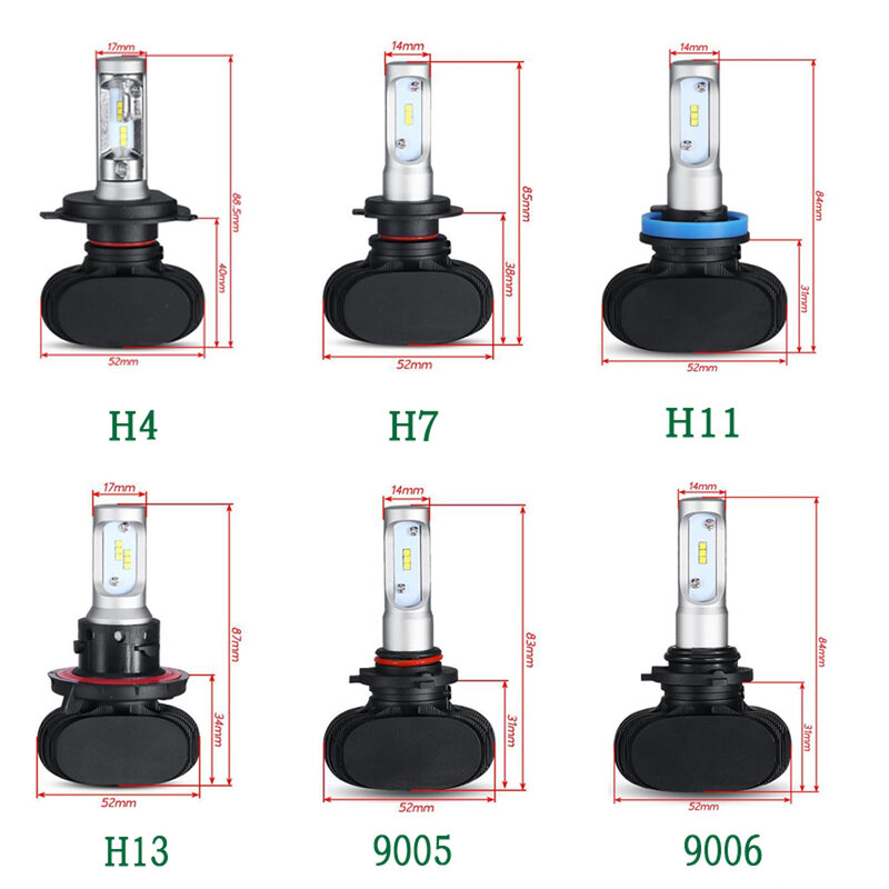 2Pcs CSP Chip H7 Auto Car Headlight Bulbs Mini H4 LED H11 H8 HB4 H1 H3 HB3 9005 9006 880 881 H27 8000LM LED Lamp For Automobile