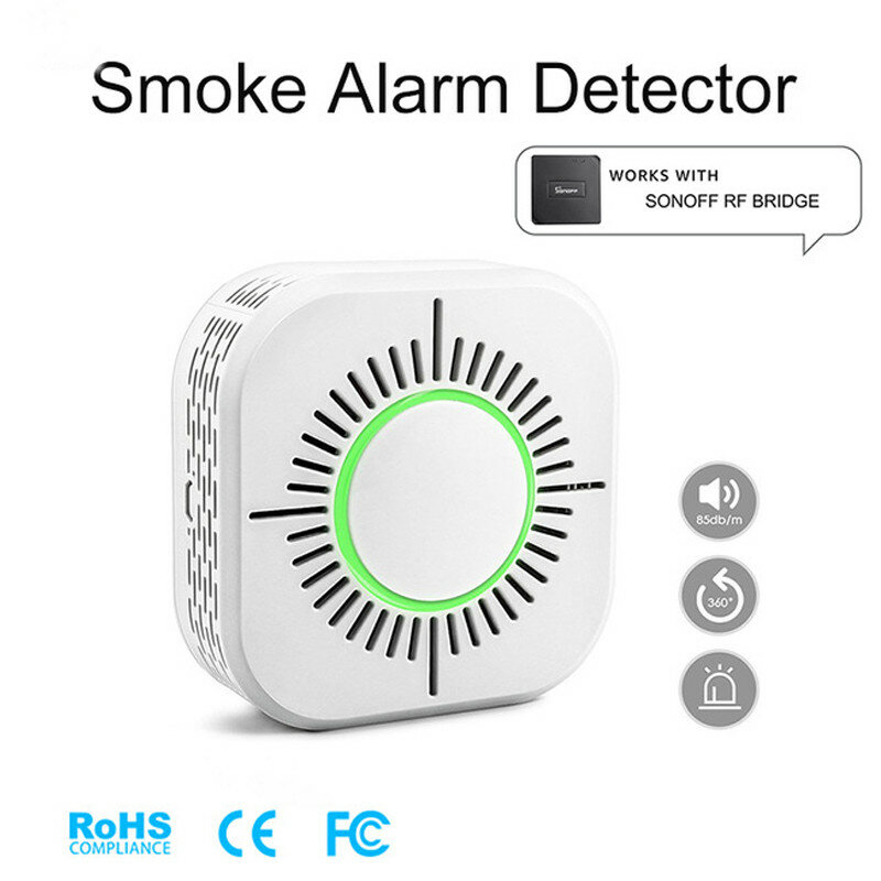 Sensor de alarme de segurança de incêndio, detector de fumaça sem fio, 433 mhz, para automação de casa inteligente e funciona com sonoff rf bridge