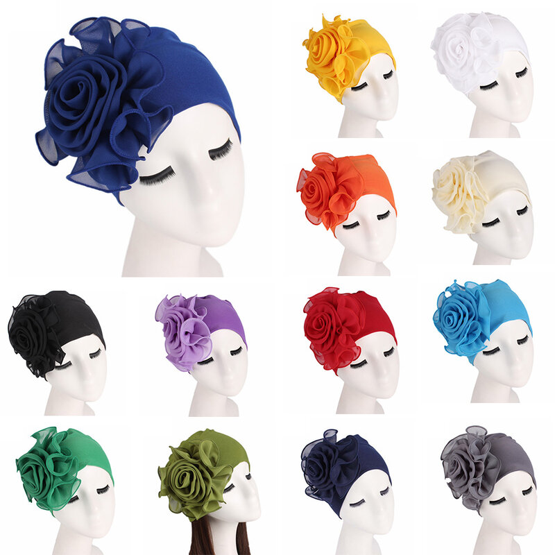 Женский эластичный шарф с большими цветами, элегантные модные аксессуары для волос, Женский тюрбан, банданы, 2020