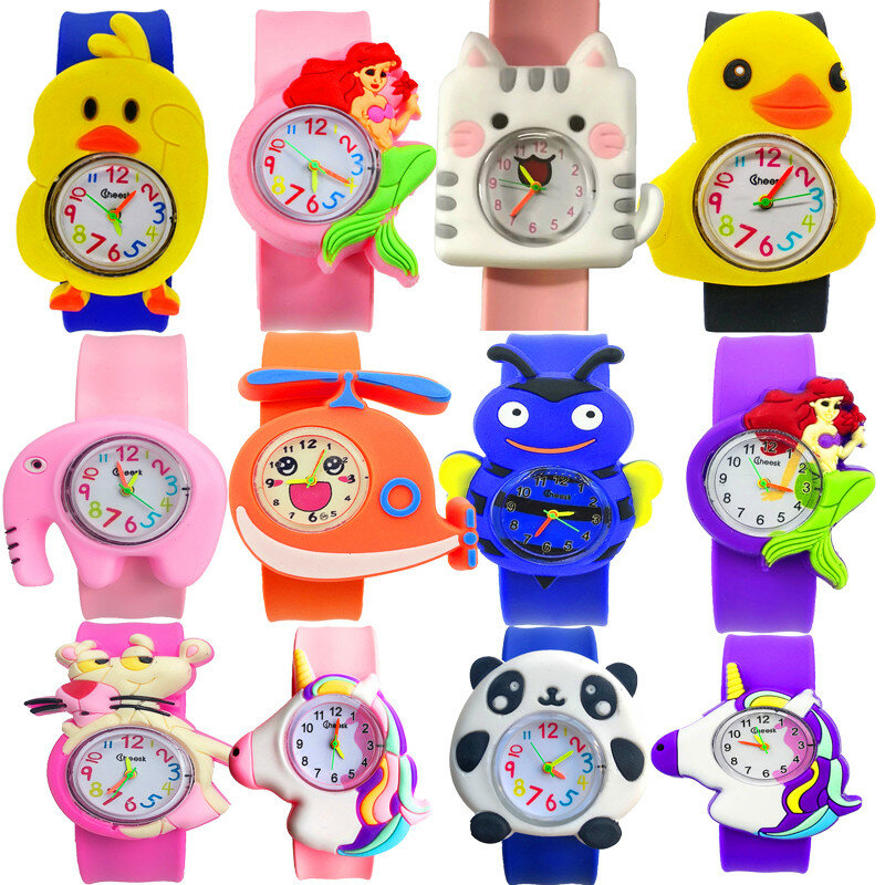 Kind Speelgoed Baby Verjaardagscadeautjes Studenten Klok Kinderen Horloge Cartoon 12 Patronen Siliconen Band Dier Mermaid Kat Kids Horloges