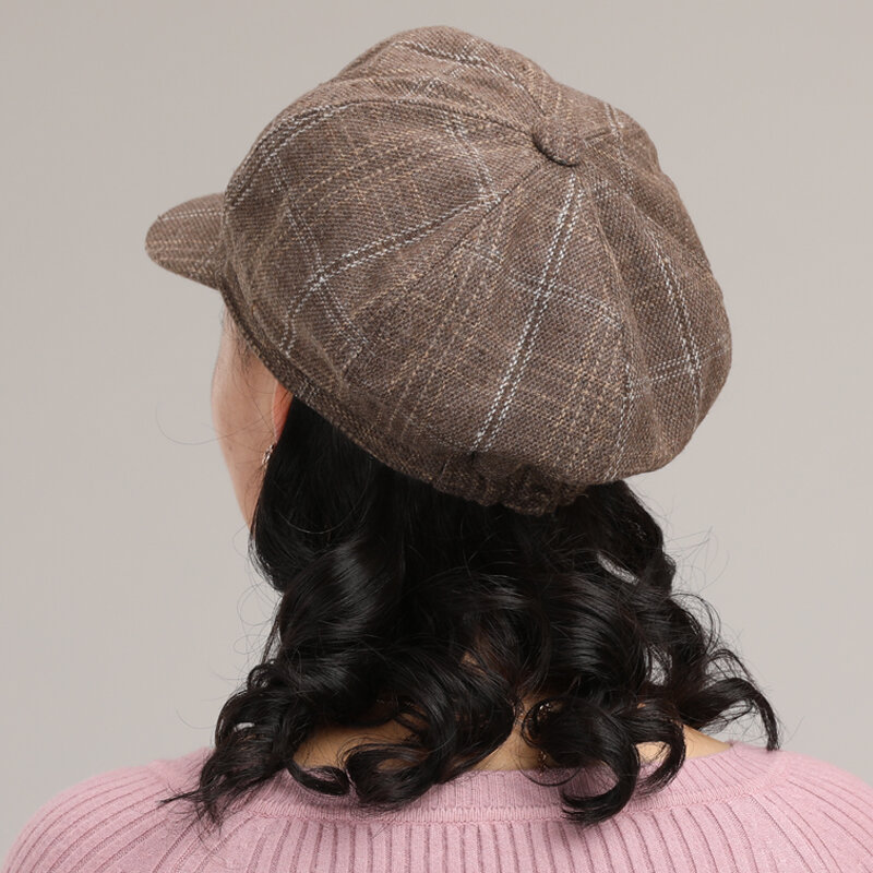 Newsboy Cap Women Autumn Winter Octagonal Caps Artist Painter Hats For Women Men Plaid Beret Cap Casual Hat