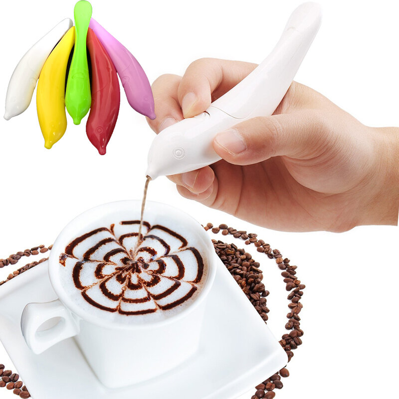 Creativeไฟฟ้าLatte Artปากกาสำหรับเค้กกาแฟเครื่องเทศเค้กปากกาตกแต่งปากกากาแฟแกะสลักปากกาBaking Pastry Tools