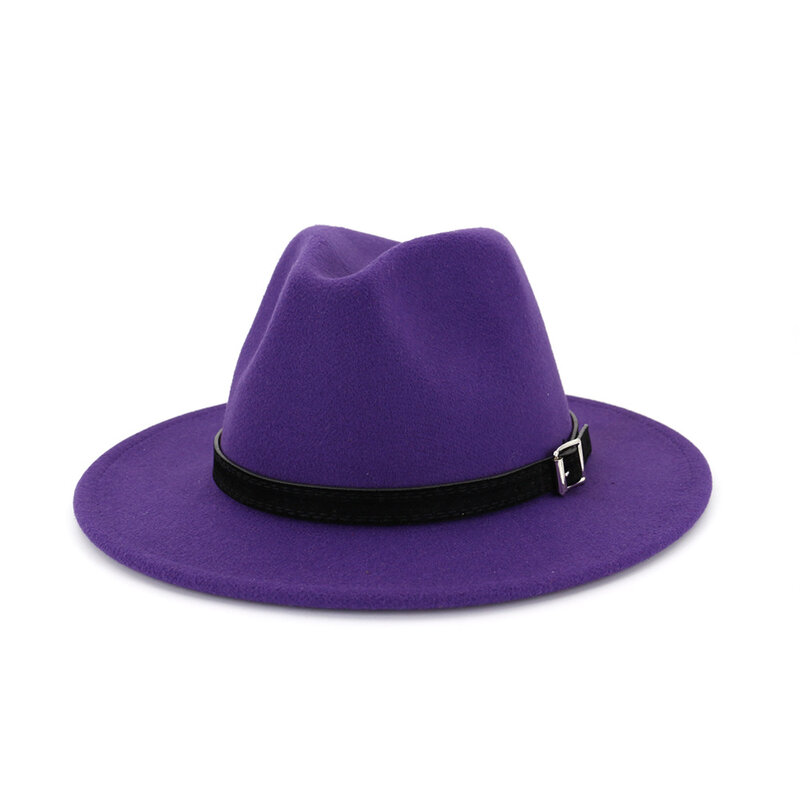 QBHAT-قبعة فيدورا من الصوف ذات الحواف العريضة للرجال والنساء ، بنما مع مشبك حزام ، قبعة جاز تريلبي ، توب للحفلات الرسمية ، أبيض ، أسود