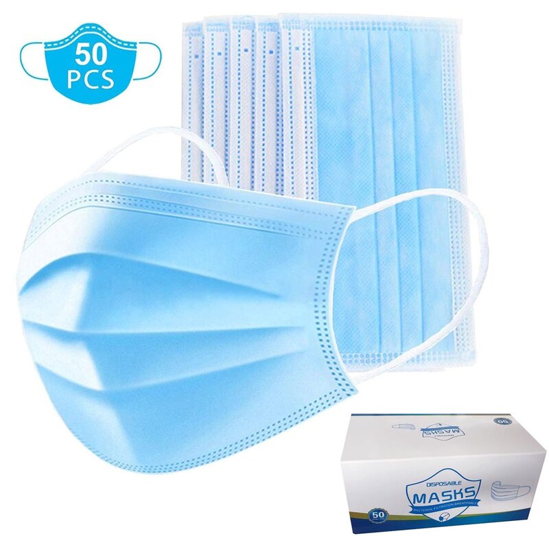 50PCS Adult Disposable Mask 3-Layer Face Shield One Time Face Shield Personal Hygiene Face Shield mascararilla