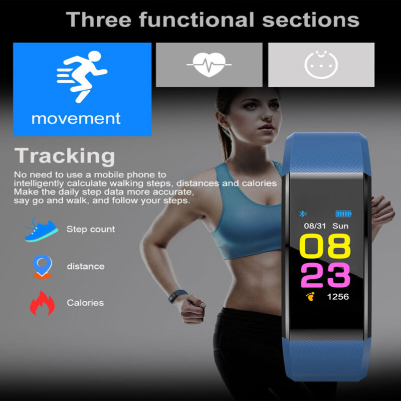 115 Plus inteligentna opaska opaski na rękę opaska monitorująca aktywność fizyczną z motywem zdrowia serca ciśnienie krwi Bluetooth sportowa bransoletka inteligentny zegarek na pasku