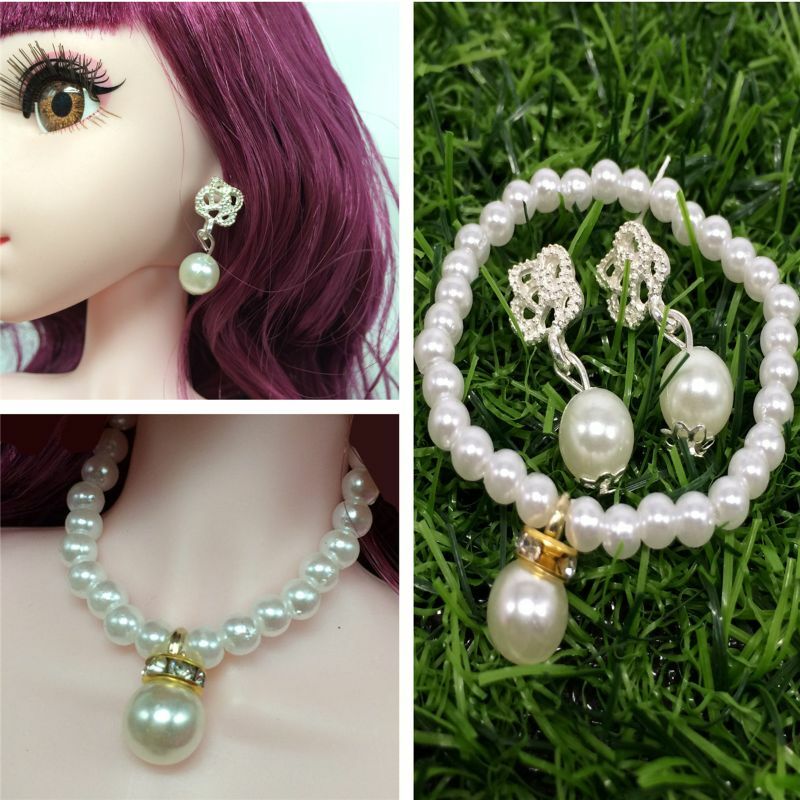 Doll Pearl Necklace Earring Doll Accessories For BIyth Babie