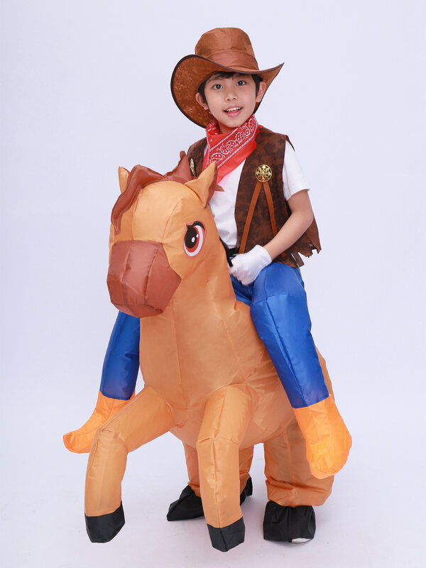 Crianças criança inflável cavalo traje cosplay meninas meninos cowboy montar cavalo engraçado dia das bruxas purim festa inflado vestuário disfraces