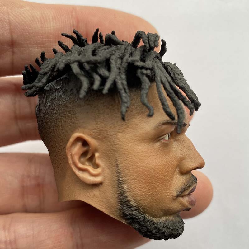 1/6 Scale Wakanda Erik Killmonger Head Sculpt Black Panther Villain Male Soldier Head Played for 12in Action Figure Toy