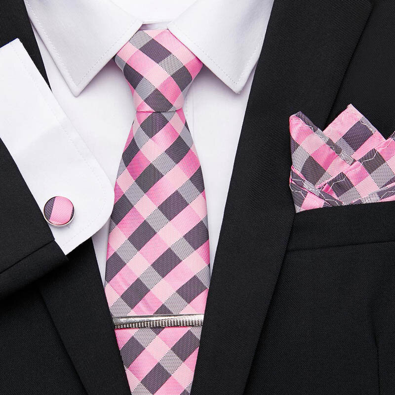 Wedding Pink Plaid Necktie  Silk tie skinny 7.5cm Floral Necktie High Fashion Paislty Ties Set Neckties Mens Classic Ties