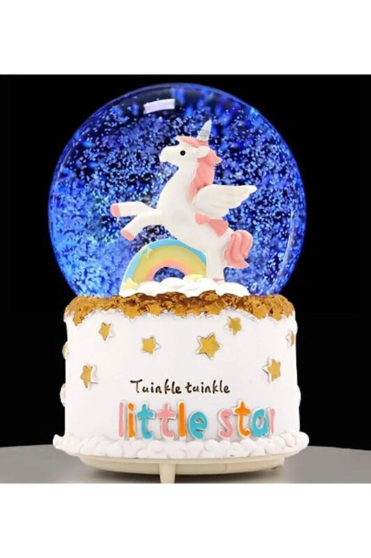 Globo de nieve con forma de unicornio para decoración del hogar y la Oficina, bola de cristal para pulverización de nieve, música, regalo, luminosa