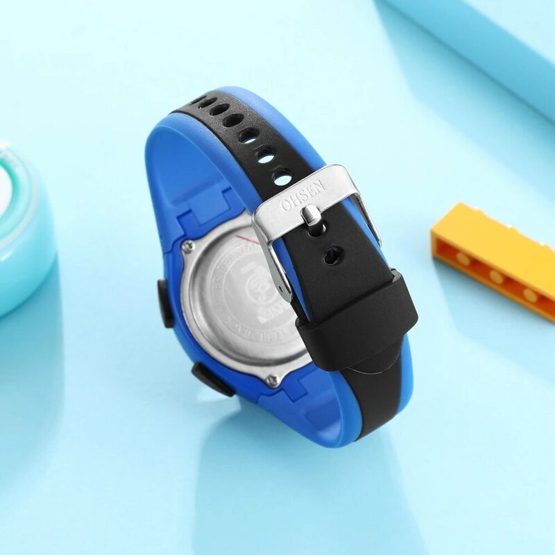 OHSEN-Relógio de pulso eletrônico impermeável para crianças, relógios esportivos azuis para meninos e meninas, cronômetro digital para crianças, 50m