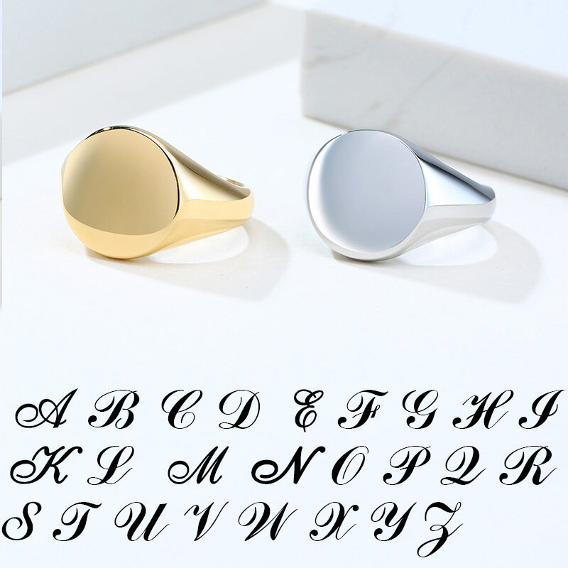 Chic ปรับแต่งแกะสลัก26ตัวอักษร Signet แหวนสแตนเลสสตีลตัวอักษรหญิงที่กำหนดเอง Gits เครื่องประดับ