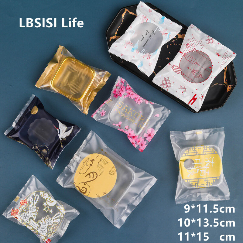 LBSISI Life-Mooncake Bolo Embalagem Sacos De Plástico, Biscoito Artesanal Caseiro, Gema De Ovo Crisp Cookie Bag, Mid-Autumn Festival, 100Pcs