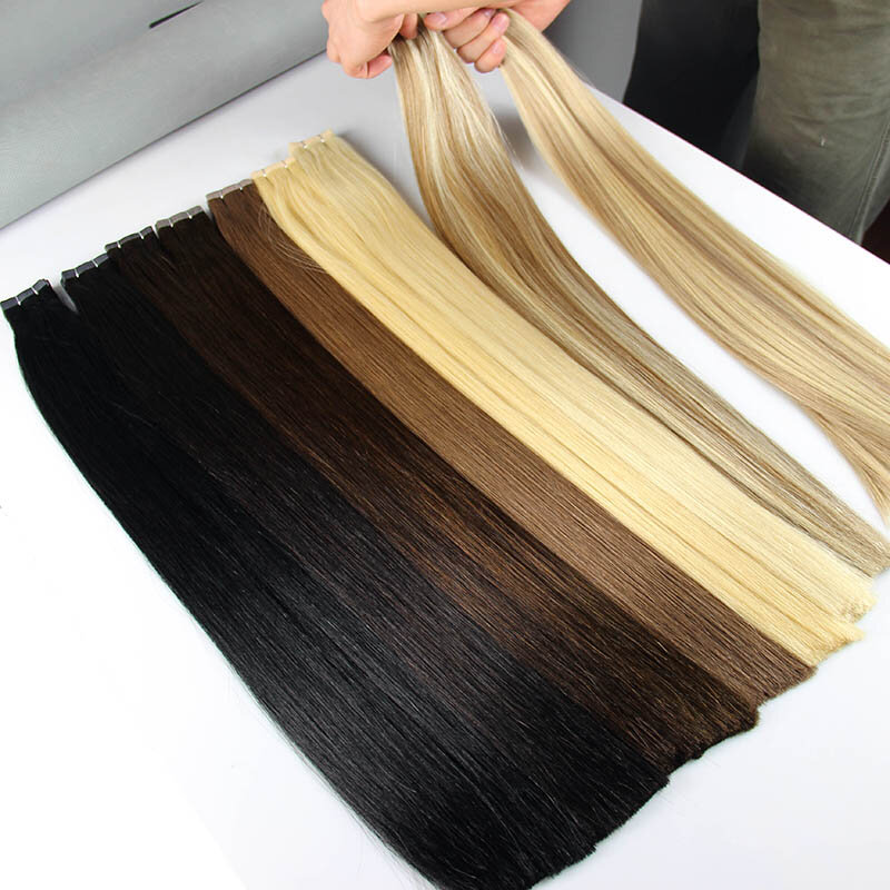 MRS Hair – Extensions de cheveux naturels Remy à Double bande, Extensions de cheveux à cuticules, extrémités épaisses, adhésifs lisses, 16, 18, 20, 22 pouces, pour Salon