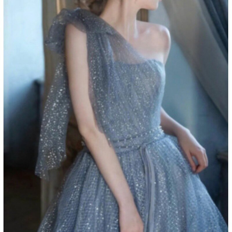 Damskie jedno ramię Celebrity sukienki cekinowe szarfy wdzięku suknia wieczorowa długość podłogi aplikacje formalne suknie balowe