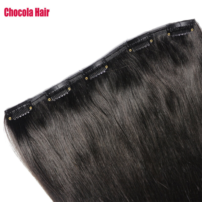 Chocala-Brazilian Remy Extensões de cabelo humano, grampo no cabelo, sem laço, 5 clipes, 140g, 20 "-28", 1Pc Set