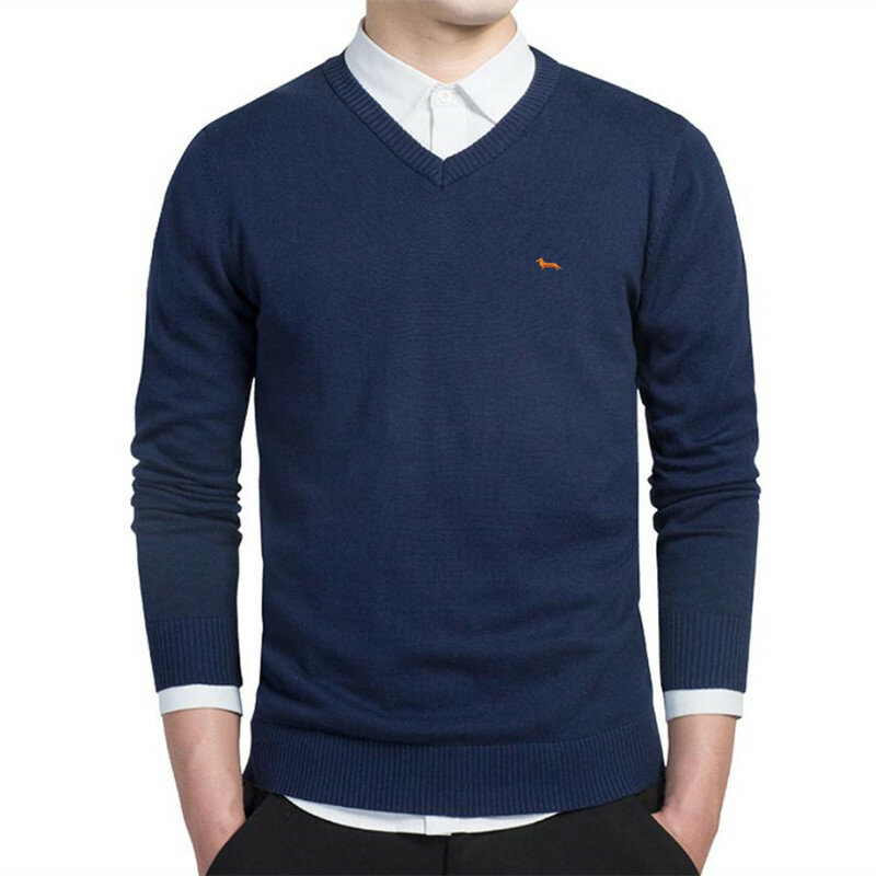 Novo inverno marca masculina casual com decote em v sólido manter quente suéter 100% algodão harmônico bordado manga longa blaine suéteres