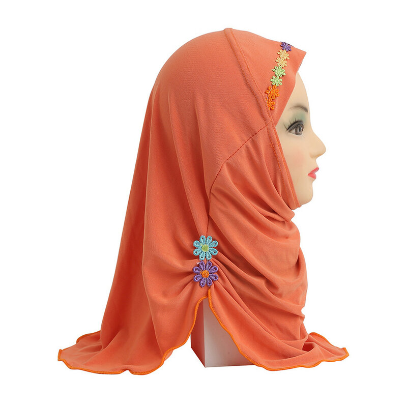 Muzułmańskie dziewczyny hidżab dzieci szal do opatulania się islamski szalik na głowę Amira Underscarf chusta hidżab dzieci arabski kwiat wzór czapka Bonnet 2-6Y