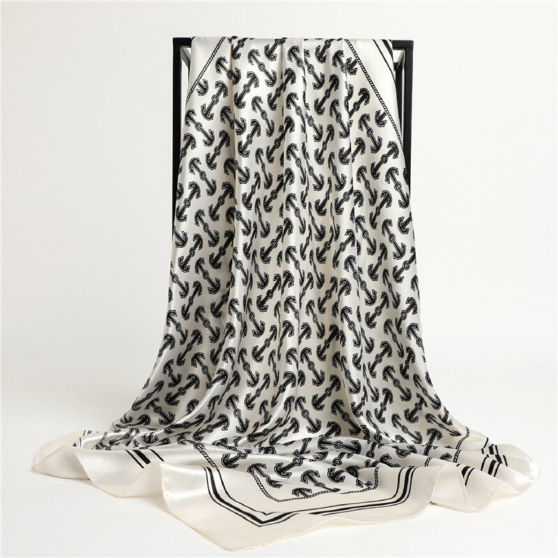 90センチメートル正方形の絹のスカーフの女性の高級ブランドプリントスカーフヒジャーブショール女性ラップ春夏サテンネックスカーフ