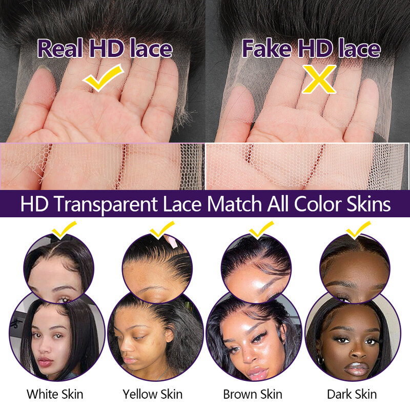 WOW ANGEL HD Lace 5x5 6x6 13x4 13x6 HD Lace Frontal Only Melt Skin-pelo liso prearrancado invisible HD Lace Closure Only