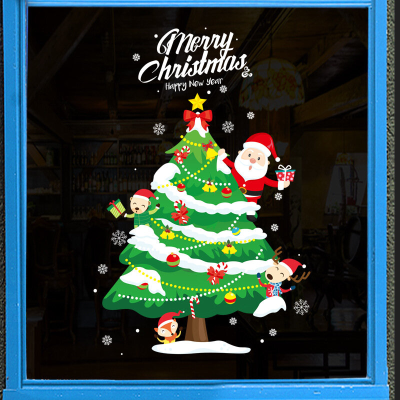 Nieuwe Dubbelzijdige Kerst Sticker Kerstboom Slaapkamer Woonkamer Verwijderbare Decoratieve Muurstickers