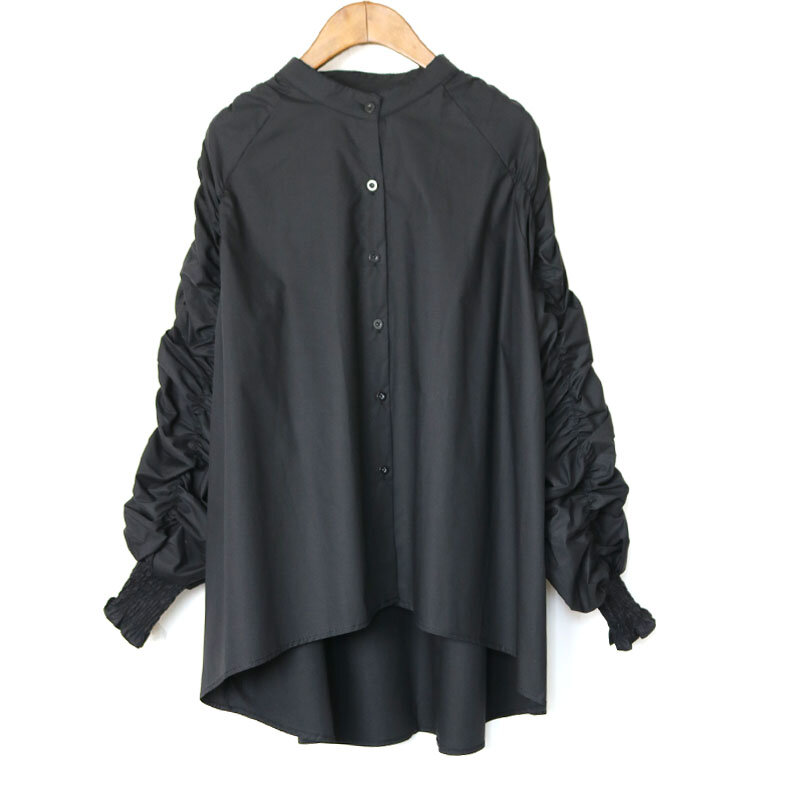 Блузка Женская Асимметричная с рукавами-фонариками, длинный белый топ свободного покроя, ассиметричная винтажная рубашка, на осень