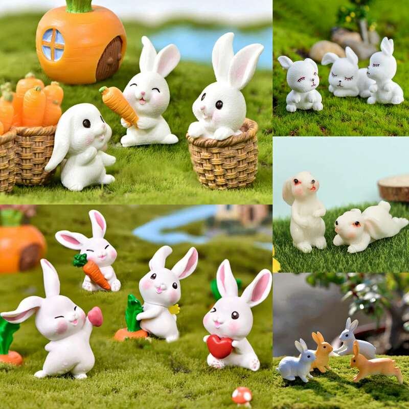 귀여운 미니 토끼 정원 장식 미니어처 피규어, 식물 냄비, 요정 장식, 모델 피규어, 토끼 현대 조각상, 새해 시뮬레이션