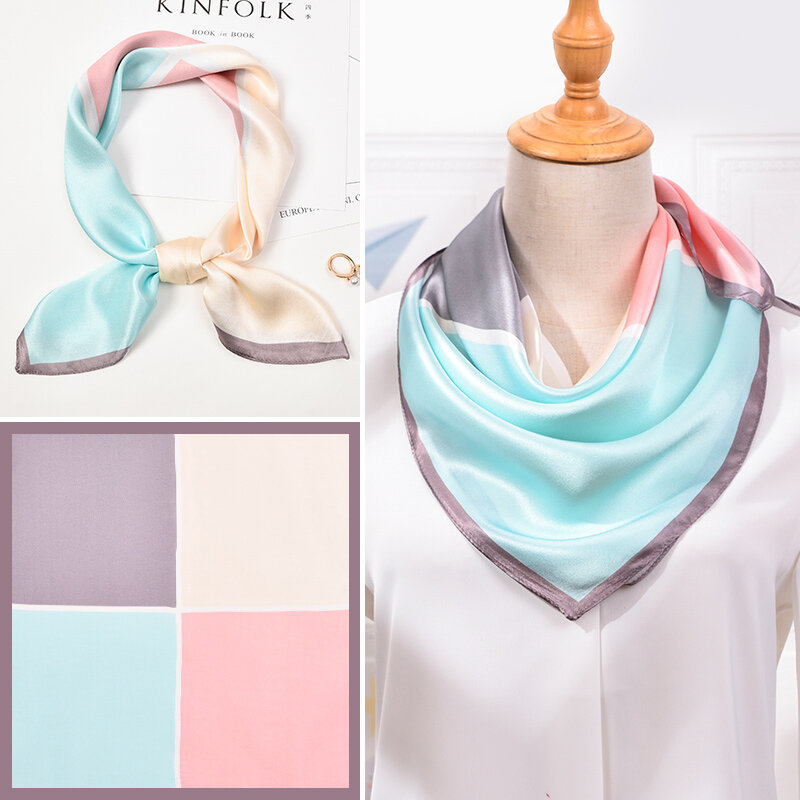 100% real lenço de seda pescoço para as mulheres impressão lenço quadrado de seda moda bufanda 2021 nova elegante foulard femme 65x65cm