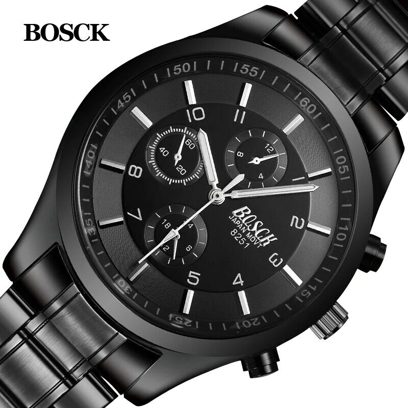 Bosck الرجال مشاهدة الرياضة الفولاذ المقاوم للصدأ هاردلكس جديد مع العلامات ساعة اليد رجالي موضة عادية Reloj Hombre الذكور كوارتز ساعة الرجال