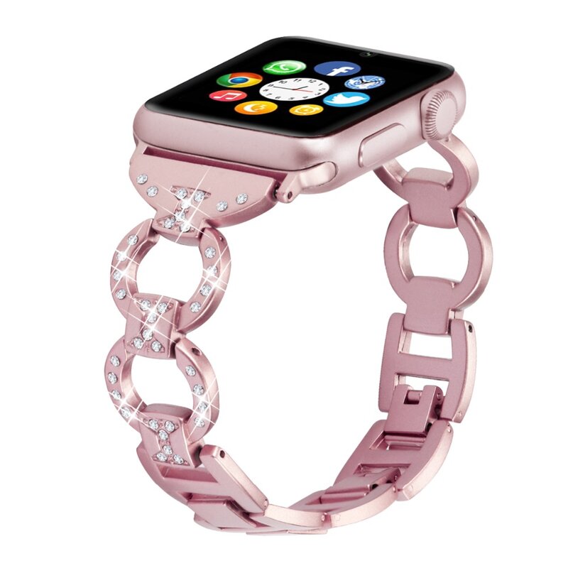 Correa ostentosa para Apple Watch, correa de Metal de acero inoxidable con diamantes de imitación para iWatch 4/3/2/1, pulsera 82003