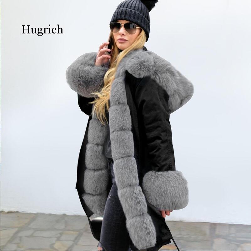 Inverno feminino algodão acolchoado com roupas de pele de alta qualidade elegante senhoras calor casaco jaqueta